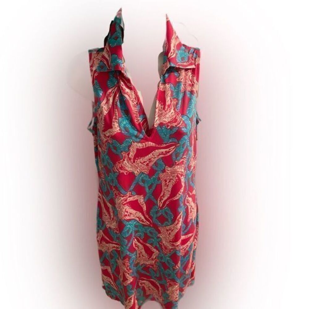 Tracey Negoshian UPF 50 Dress -S red green, polyester spandex